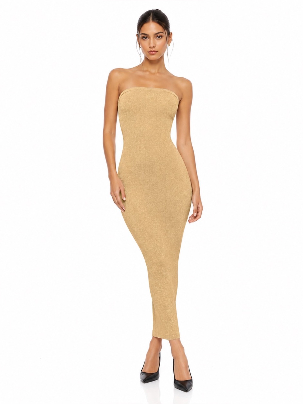 Wolford Fading Shine Strapless Bodycon Midi Gold Shine Sculpting Glam Dress - Picture 3 of 14